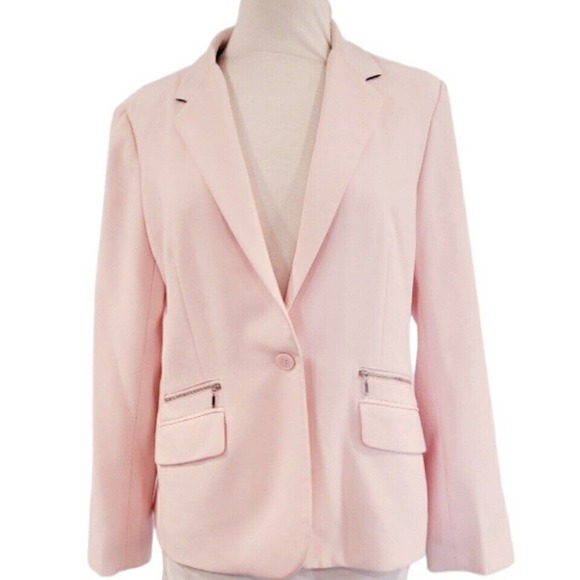New York & Company Jackets & Blazers - Light Pink Blazer Suit Jacket Black Under Collar Flap & Zip pockets 16 NY & Co